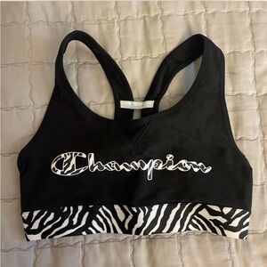 Champion black sports bra with zebra print